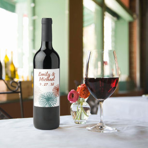Étiquette Pour Bouteilles De Vin Bisque Abstrait noir Turquoise clair moderne en cu