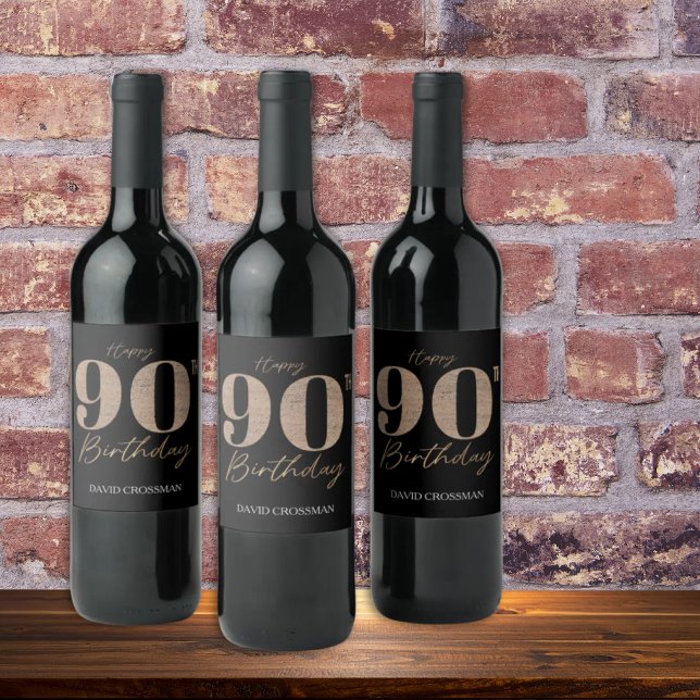 Étiquette Pour Bouteilles De Vin Black and Gold Glitter Numeral 90th Birthday  (Créateur téléchargé)