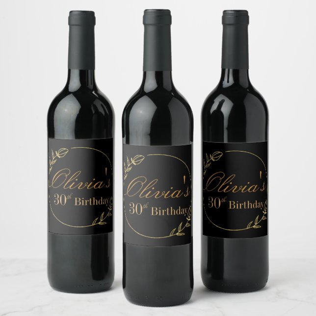 Étiquette Pour Bouteilles De Vin Black and Gold Personalized (Bouteilles)