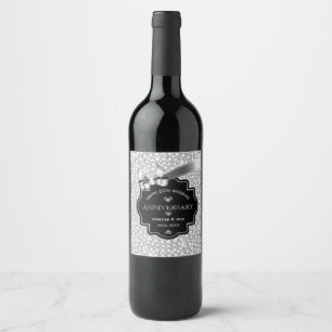 Étiquette Pour Bouteilles De Vin Black Frame White Parties scintillant 25e annivers