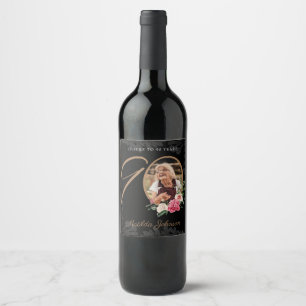 Étiquette Pour Bouteilles De Vin Black Gold 90e Anniversaire Floral Classy Custom