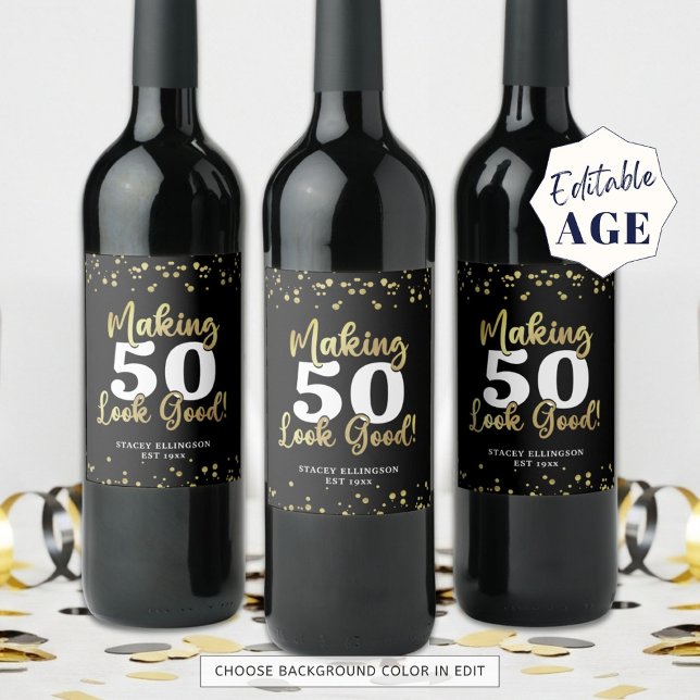 Étiquette Pour Bouteilles De Vin Black Gold Anniversaire Fabriquer AGE apparence bo (Créateur téléchargé)