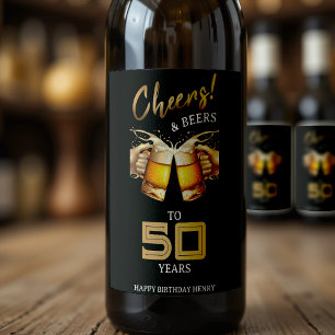Étiquette Pour Bouteilles De Vin Black & Gold Cheers & Beers 50 ans 50e anniversair