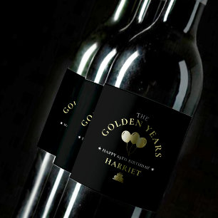 Étiquette Pour Bouteilles De Vin Black & Gold Golden Years 65e fête d'anniversaire