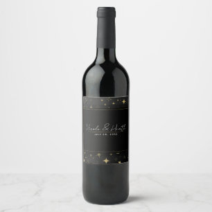 Étiquette Pour Bouteilles De Vin Black & Gold Moderne Lune Céleste Étoiles Mariage