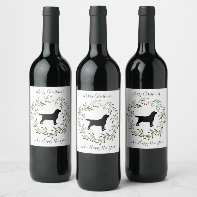 Étiquette Pour Bouteilles De Vin Black Labrador Joyeux Noël Labrador Retriever (Bouteilles)