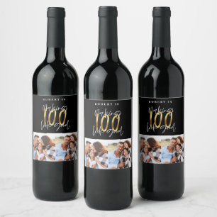 Étiquette Pour Bouteilles De Vin Black or 100e anniversaire multi photo fête
