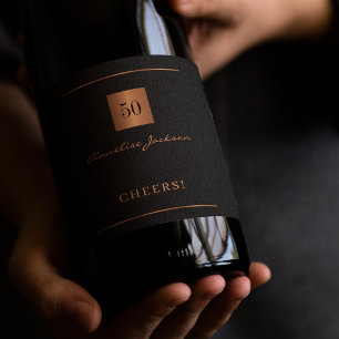 Étiquette Pour Bouteilles De Vin Black or simple élégant 50e anniversaire applaudis