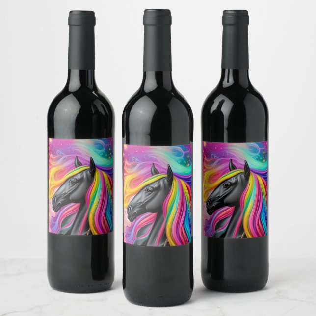 Étiquette Pour Bouteilles De Vin Black Stallion coloré Mane (Bouteilles)