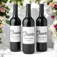 Black White Cheers Simple Vin Étiquette