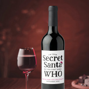 Étiquette Pour Bouteilles De Vin Blague Drôle de Secret Santa Chapeau Rouge Script