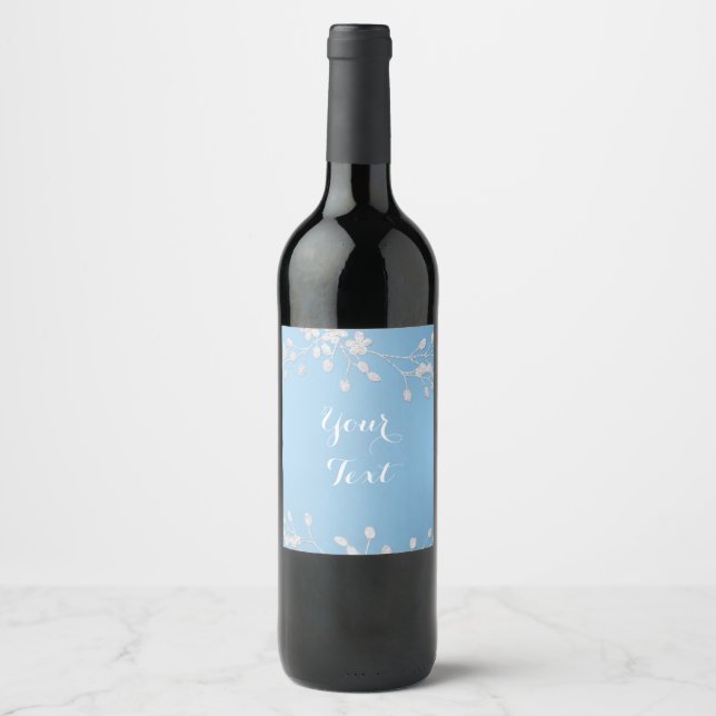 Étiquette Pour Bouteilles De Vin Blanc Floral Branche Hiver Bleu Vin personnalisé É (Devant)