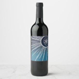 Étiquette Pour Bouteilles De Vin Blanc Sun Moon Mandala Blue Gradient Design