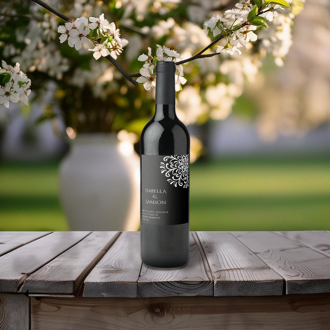 Étiquette Pour Bouteilles De Vin Blanc Whimsical sur Flouris Noir (Créateur téléchargé)