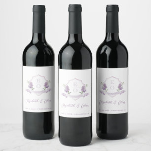 Étiquette Pour Bouteilles De Vin Blason de monogramme floral de lilas pour mariage