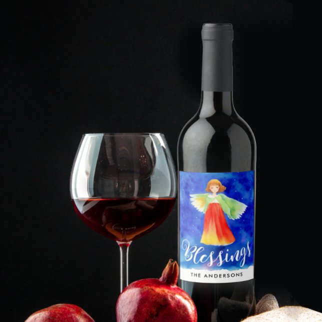 Étiquette Pour Bouteilles De Vin Blessures mignonnes Ciel Bleu Gardien Angel Aquare (Créateur téléchargé)