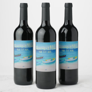 Étiquette Pour Bouteilles De Vin Bleu de mer, Jaune Étiquette à vin Bateaux à dériv