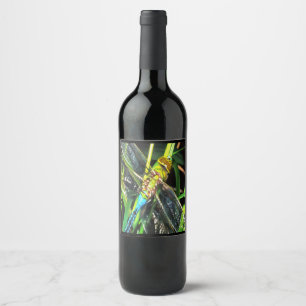 Étiquette Pour Bouteilles De Vin Bleu Dragonfly Shimmering Wings Peinture