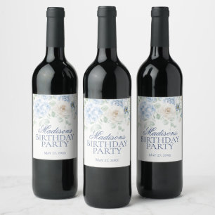 Étiquette Pour Bouteilles De Vin Bleu Floral Hydrangea Botanique Fleur Anniversaire