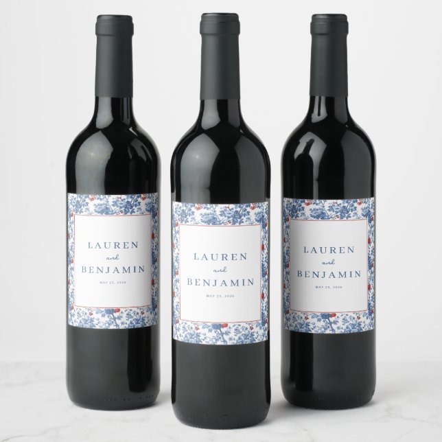 Étiquette Pour Bouteilles De Vin Bleu Floral Romantique (Bouteilles)