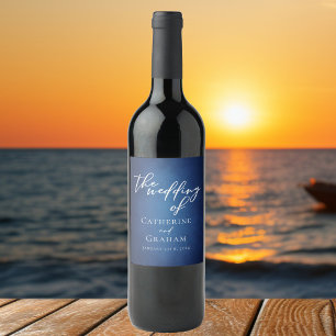 Étiquette Pour Bouteilles De Vin Bleu moderne minimaliste bord de mer Mariage de so