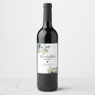 Étiquette Pour Bouteilles De Vin Bleu Nuit Jaune Fleurs Aquarelle Anniversaire