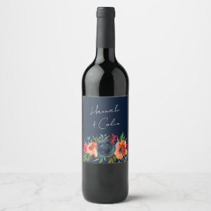 Étiquette Pour Bouteilles De Vin Bleu orange vibre Botanique rouge