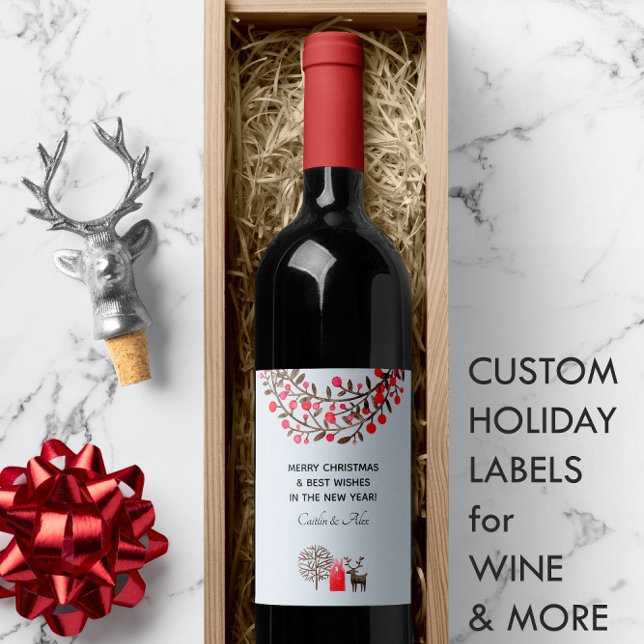 Étiquette Pour Bouteilles De Vin Bleu pastel ou toute autre couleur (Cute Watercolor Reindeer Pastel Blue or Any Color Wine Label 🦌)