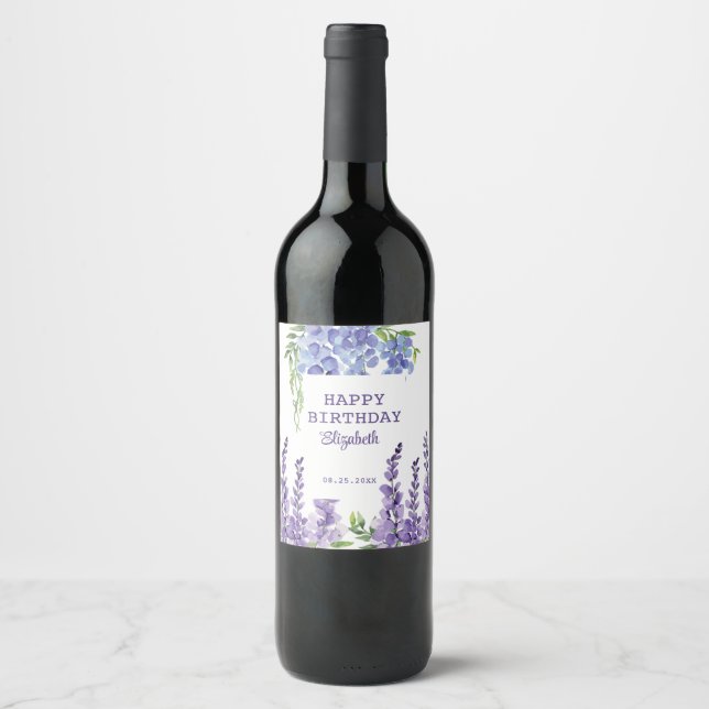 Étiquette Pour Bouteilles De Vin Bleu Purple Wisteria Floral Verdure Anniversaire (Devant)