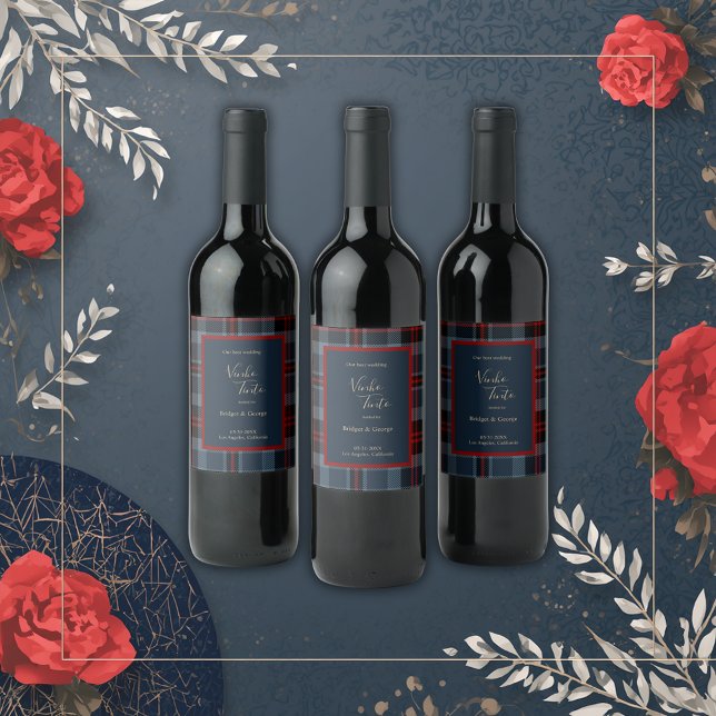 Étiquette Pour Bouteilles De Vin bleu rouge noir écossais celtique tartan motif (Créateur téléchargé)
