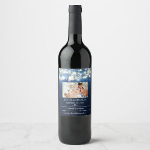 Étiquette Pour Bouteilles De Vin Bleu Votre Date Photo Noms Mariage Vin Étiquette
