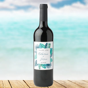 Étiquette Pour Bouteilles De Vin Blue Botanical Beach Palm Foliage Mariage