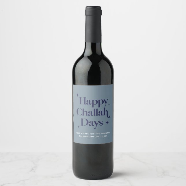 Étiquette Pour Bouteilles De Vin Blue Happy Challah Days Funny Hanoukka Holiday (Devant)