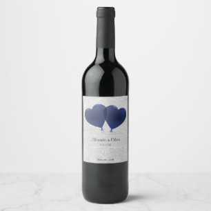 Étiquette Pour Bouteilles De Vin Blue Heart Balloons Mariage Étiquette de vin