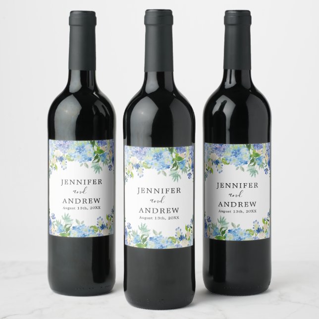 Étiquette Pour Bouteilles De Vin Blue Hydrangea Floral Wedding Favoriser le Étiquet (Bouteilles)