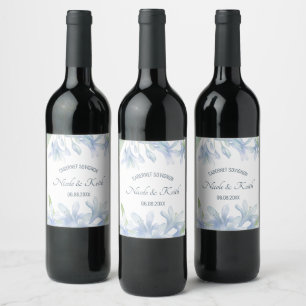Étiquette Pour Bouteilles De Vin Blue Lilies Mariage aquarelle