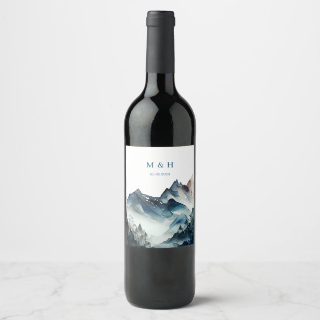 Étiquette Pour Bouteilles De Vin Blue Mountains Rustic Mariage (Devant)