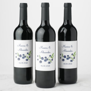 Étiquette Pour Bouteilles De Vin Blueberries Fruits bleuets Mariage d'été