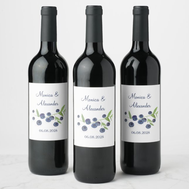 Étiquette Pour Bouteilles De Vin Blueberries Fruits bleuets Mariage d'été (Bouteilles)
