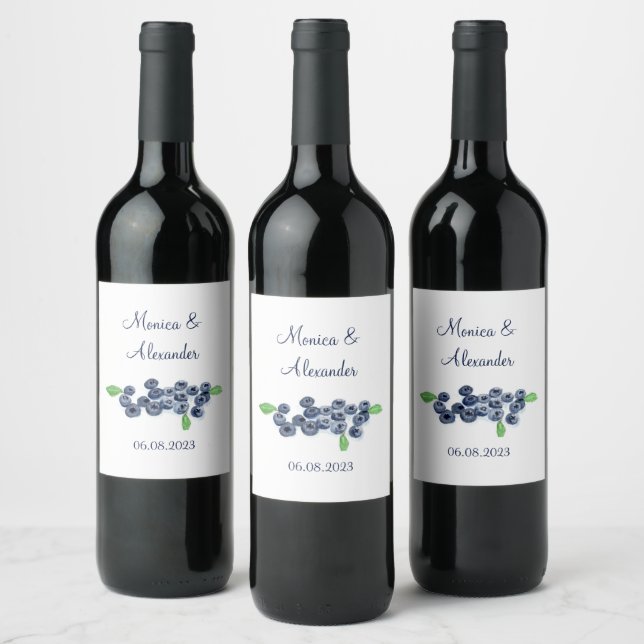 Étiquette Pour Bouteilles De Vin Blueberries Fruits bleuets Mariage d'été (Bouteilles)