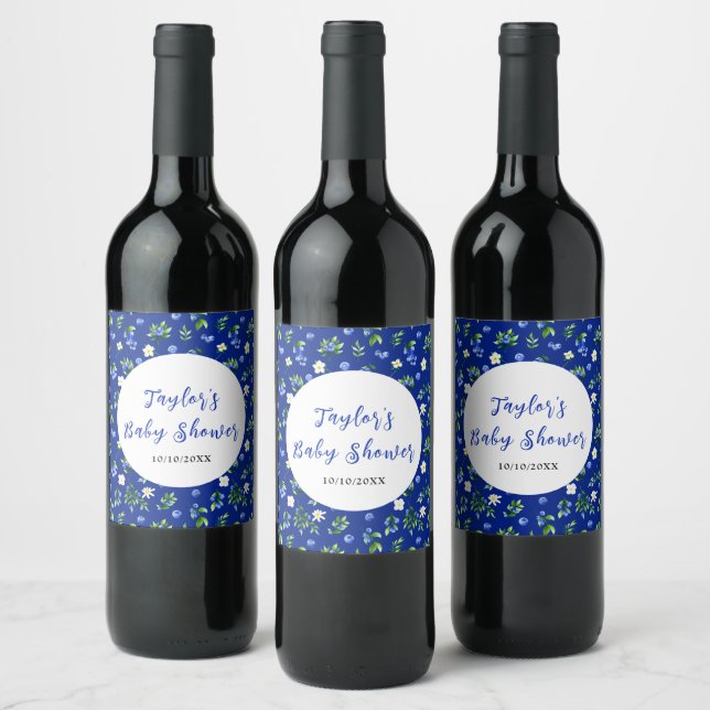 Étiquette Pour Bouteilles De Vin Blueberry Floral Baby Shower (Bouteilles)
