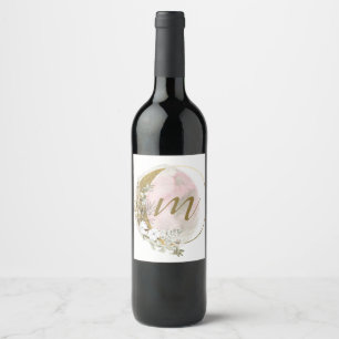 Étiquette Pour Bouteilles De Vin Blush Rose Doré Monogramme Aquarelle Céleste Entre