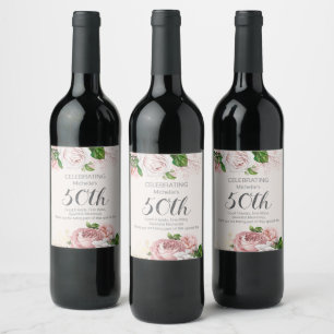 Étiquette Pour Bouteilles De Vin Blush rose Vintage Floral 50e anniversaire