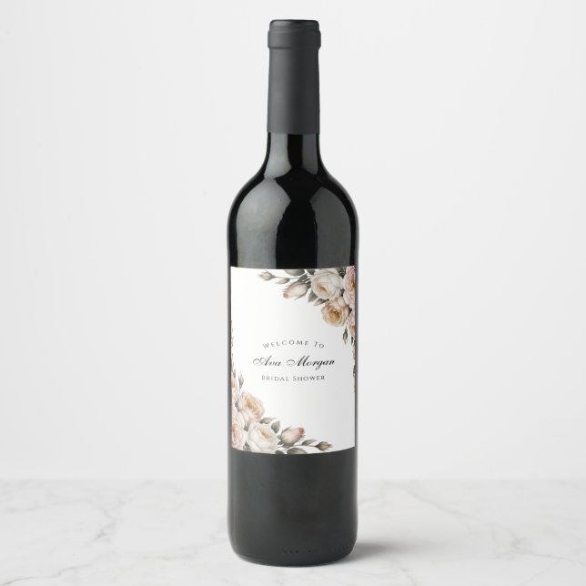 Étiquette Pour Bouteilles De Vin Blush White and Gold Floral Wedding (Devant)