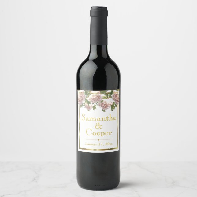 Étiquette Pour Bouteilles De Vin Blushing Ivory Peach Rose (Devant)