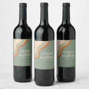 Étiquette Pour Bouteilles De Vin Bohème Moderne Sage Vert Mariage Étiquette à vin