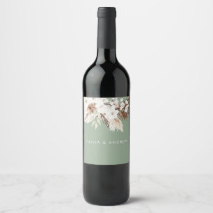 Étiquette Pour Bouteilles De Vin Bohème Sage Moderne Floral Nom du Mariage