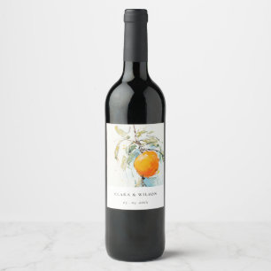 Étiquette Pour Bouteilles De Vin Boho Abstrait Sketchy Orange Garden Mariage