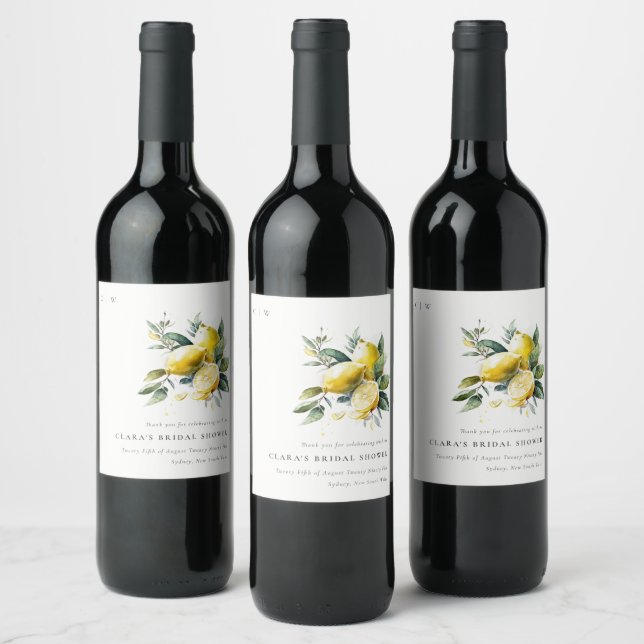 Étiquette Pour Bouteilles De Vin Boho Aquarelle Jardin de Citron Jaune Mariage (Bouteilles)