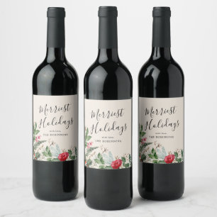 Étiquette Pour Bouteilles De Vin Boho Beige Noël Hivernal Botanique